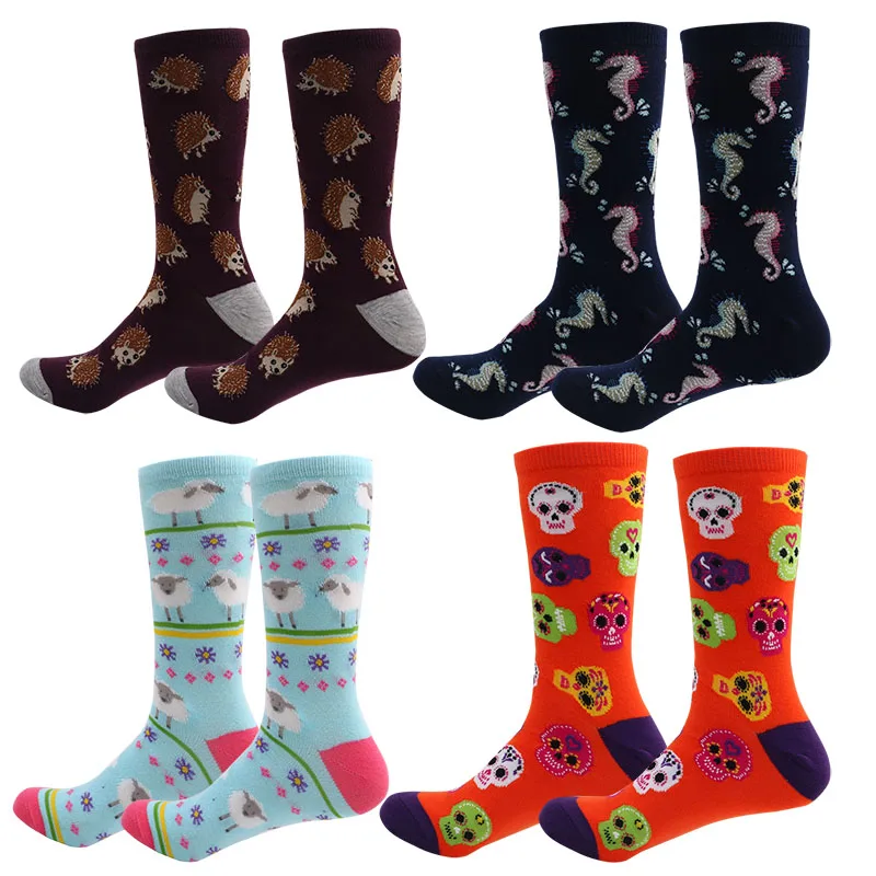 

Носки женские хлопковые, с забавным рисунком кота, единорога, молока, черепа, гиппокампа