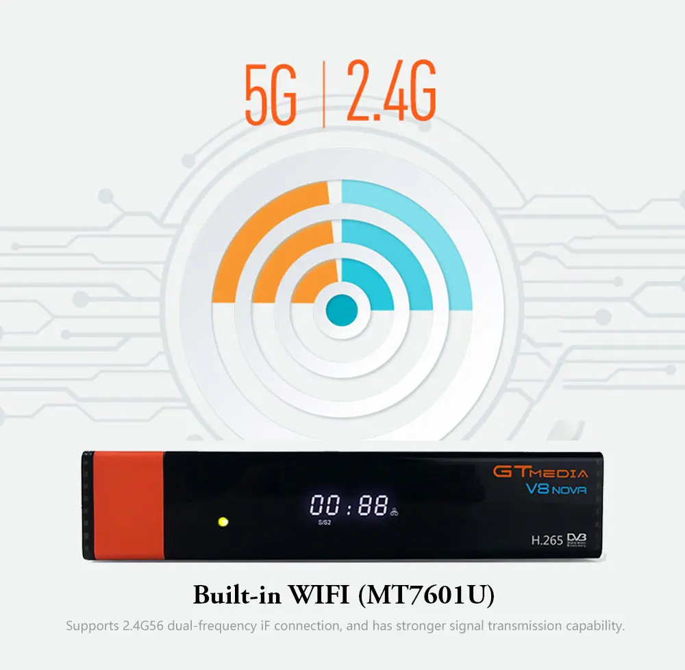 GTMEDIA Freesat V8 Nova DVB S2 новая версия спутникового ТВ приемник H.265 HD 1080p встроенный wifi+ бесплатно 1 год Европа 7 линий CCCAM