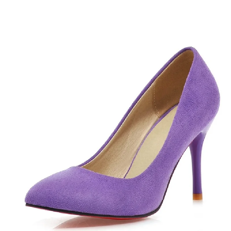 Женские босоножки из нубука на тонком высоком каблуке с острым носком в