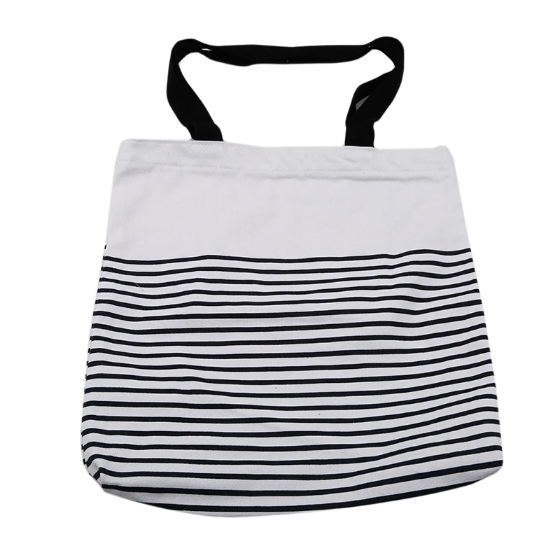 

Stripe Canvas Shopping Tote Shoulder Carrying Bag Eco Reusable Bag Zippered Small Shopping Bag