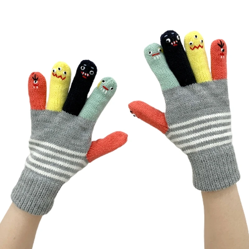 

Зимние вязаные перчатки с пальцами для взрослых и студентов, разноцветные, теплые, вечерние, эластичные варежки