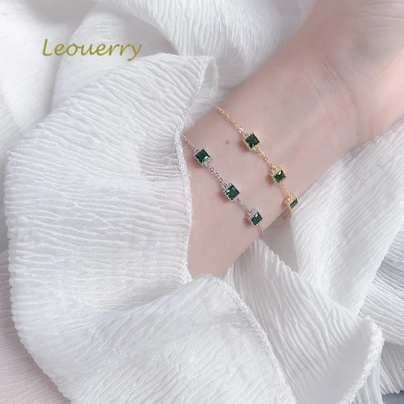 

Leouerry 925 Sterling Silver Square/Oval/Heart Green Zircon Bracelets for Women's Bracelets 925 Silver Jewelry Gifts