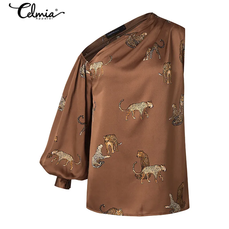 Женские атласные Блузы 5XL Celmia с открытыми плечами вечерние топы Повседневная