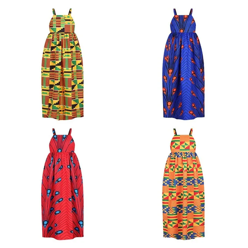 

Girls Kanga Clothing Strap Prom Dresses for Girl African Kids Traditional Princess Dress Nigeria Dresses Child American Clothes