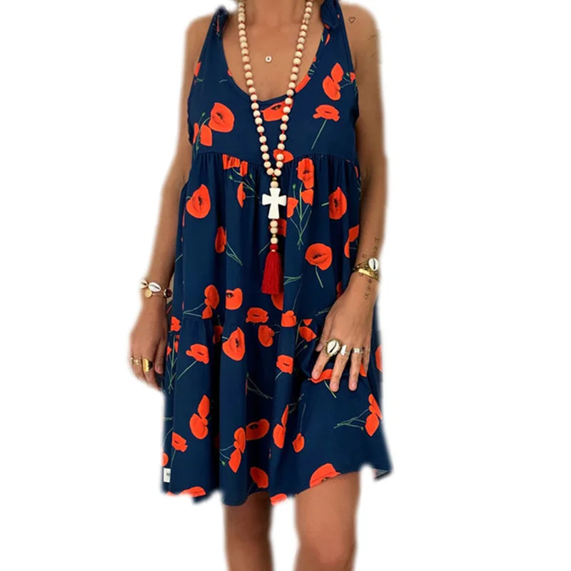 Модное женское платье с цветочным принтом летнее на бретелях полосой