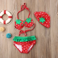 baby girl strawberry printed ruffled bikini tankini sets with hat kids summer beach two pieces swimsuit swimwear bathing suit