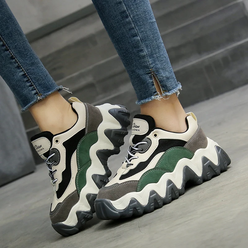

Fashion krasovki Women Casual Shoes Leather Mesh Luxury Platform Shoes Women Sneakers Ladies Dad Chunky Trainers Chaussure Femme