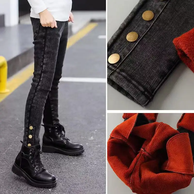 Джинсы для девочек из плотного бархата с длинными брюками осень-зима леггинсы