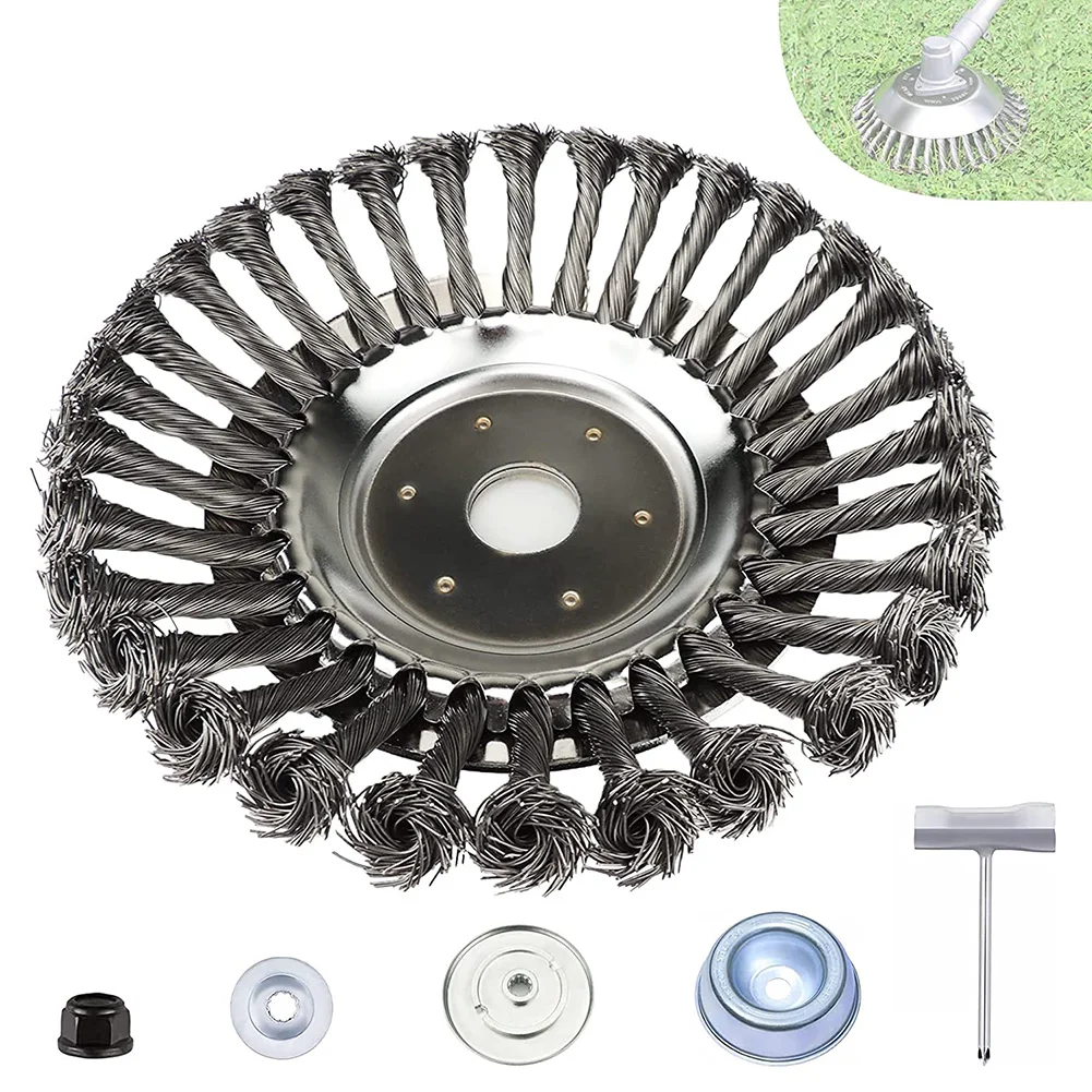

8 Inch Steel Wire Weed Trimmer Head Rounded Edge Grass Brush Removal For Lawnmower Wheel Garden Grass Tray Plate
