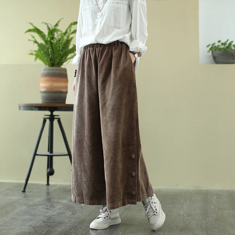 

2022Autumn Winter New Corduroy Wide Leg Pants Retro Loose Casual Simple Solid Color High Waist Slim Women Trousers Free Shipping