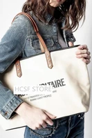 letters print canvas handbag for women wings decoration large capacity casual tote shopping bag