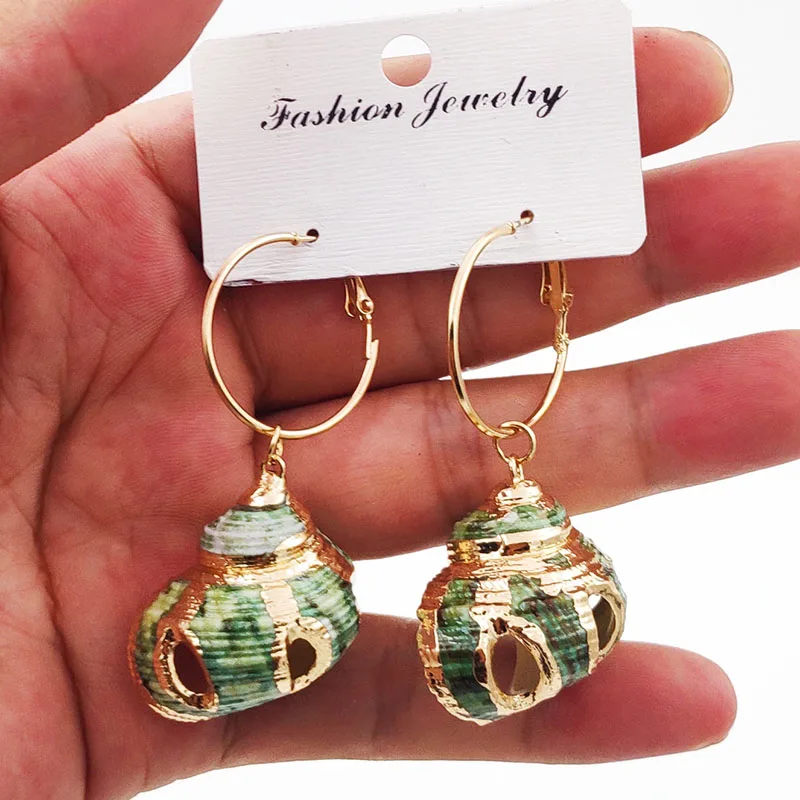 2019 богемные висячие серьги в виде натуральных ракушек золотые женские пляжные