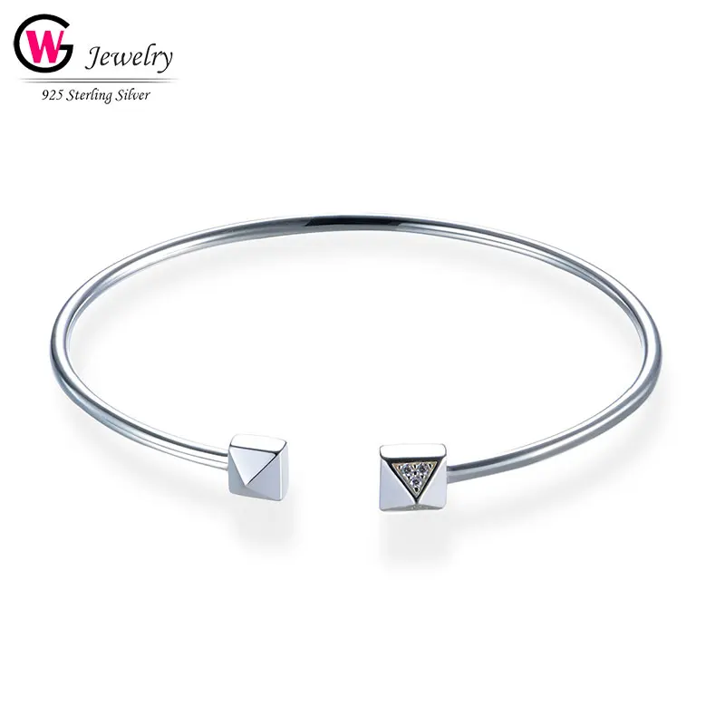 

GW 925 Silver Fashion Bracelet For Women Open Clasp Cuff Bracelets Bangles Elegant Pulseras Friendship Feminina Cubic Zirconia