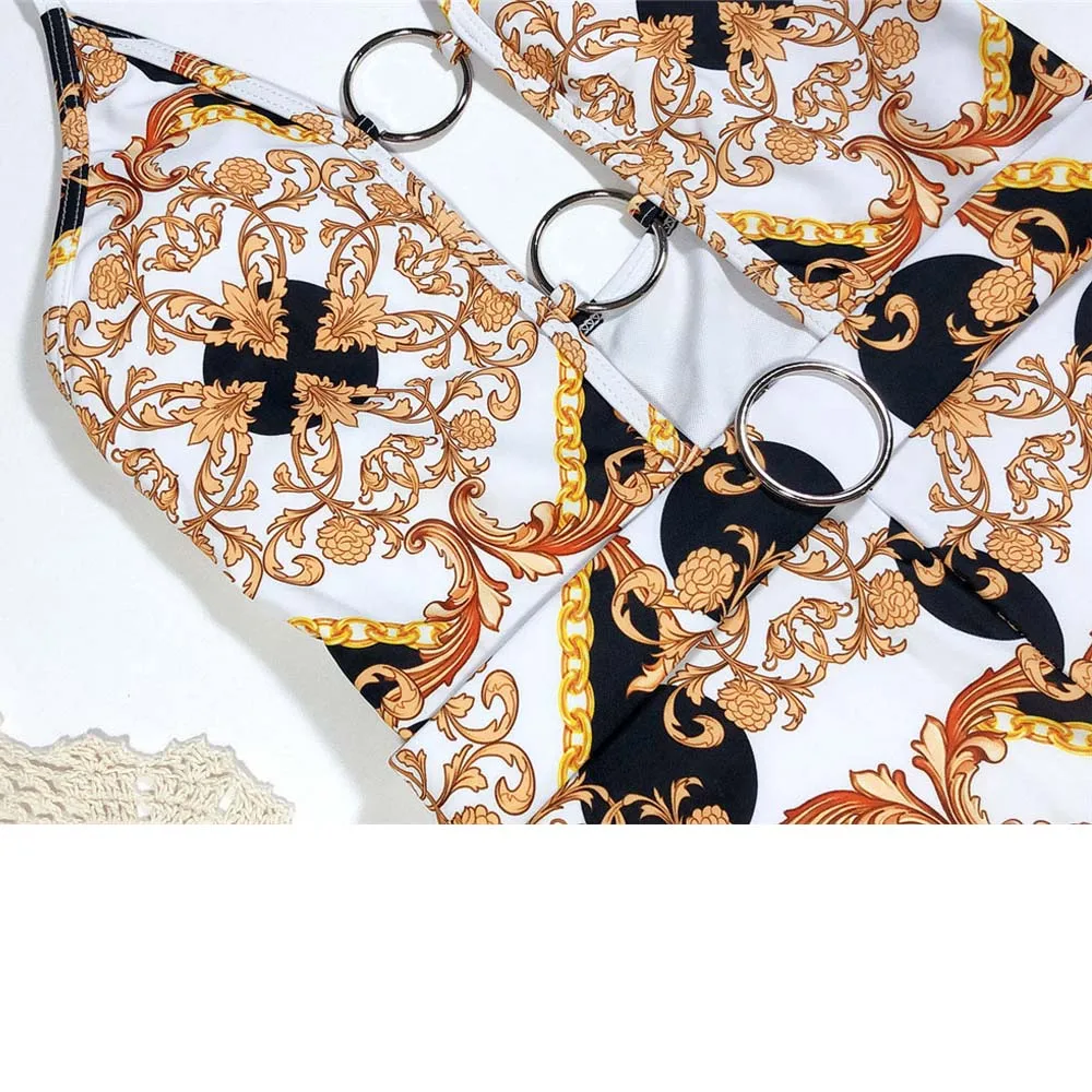 Вигорашелли Сексуальный купальник с глубоким V-образным вырезом для женщин, винтажный купальник-монокини с принтом кольца, купальный костюм для плавания в 2020 году.