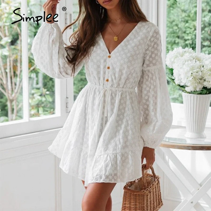 Simplee Сексуальное Белое Кружевное женское платье с v образным вырезом Элегантный