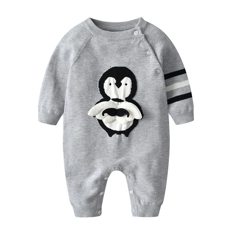 

Grey Baby Boys Rompers Autumn Long Sleeve Newborn Infant Cotton Jumpsuits Outfits Winter Warm Knitted Toddler Kids Overall 0-18m