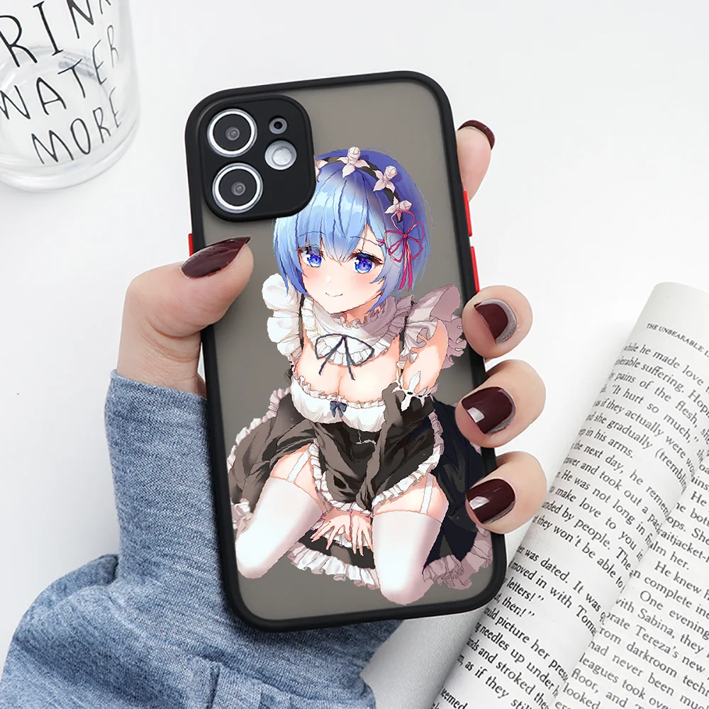 Чехол для телефона с рисунком аниме RE ZERO Ram Rem iphone SE 2020 6 6S 7 8 11 12 13 Mini Plus X XS XR Pro Max Matte