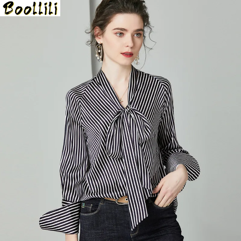 Boollili Elegant Womens Tops and Blouses Real Silk Shirt Spring Autumn Clothes 2020 Korean Office Ladies Wear Blouse Blusas
