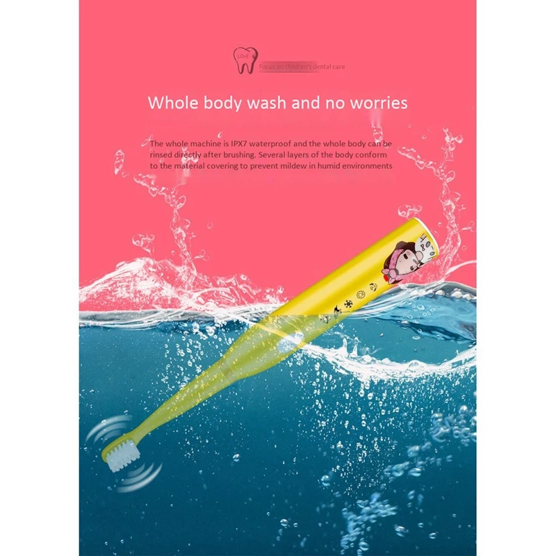 

5 Modes Children Electric Usb Charger Cartoon Pattern Kids Waterproof ToothBrush With 4 Replacement Heads