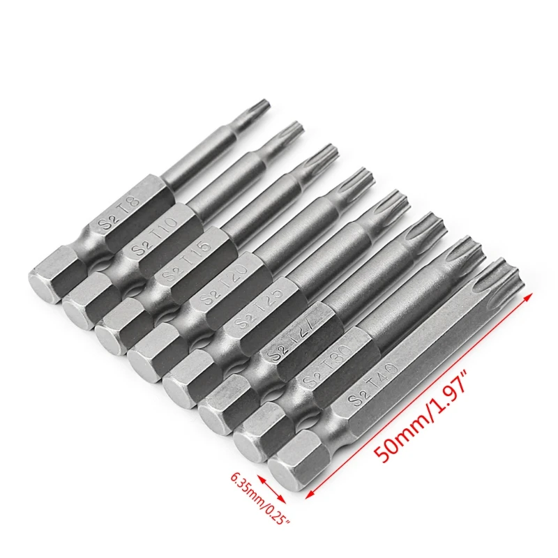 

8 Pcs/Set 1/4 Inch 50mm T8-T40 Magnetic Torx Electric Screwdriver Bits Kit 32CC