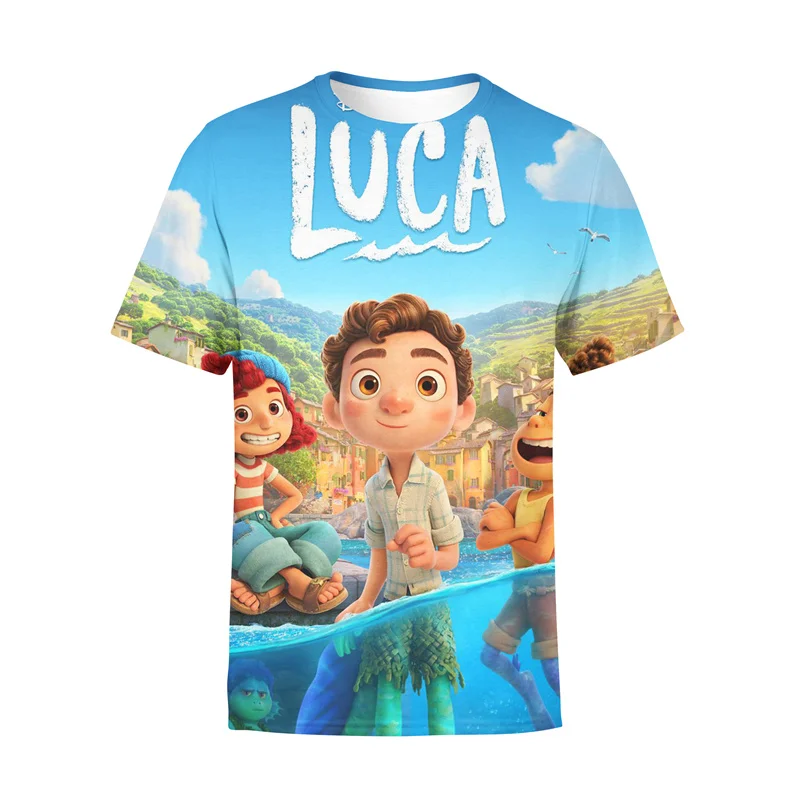 Disney Pixar Luca T Shirt Children Kids Kawaii Summer Cartoon Sea Monsters T-shirt for Girls Boys Clothing Unisex Short Sleeve | Детская