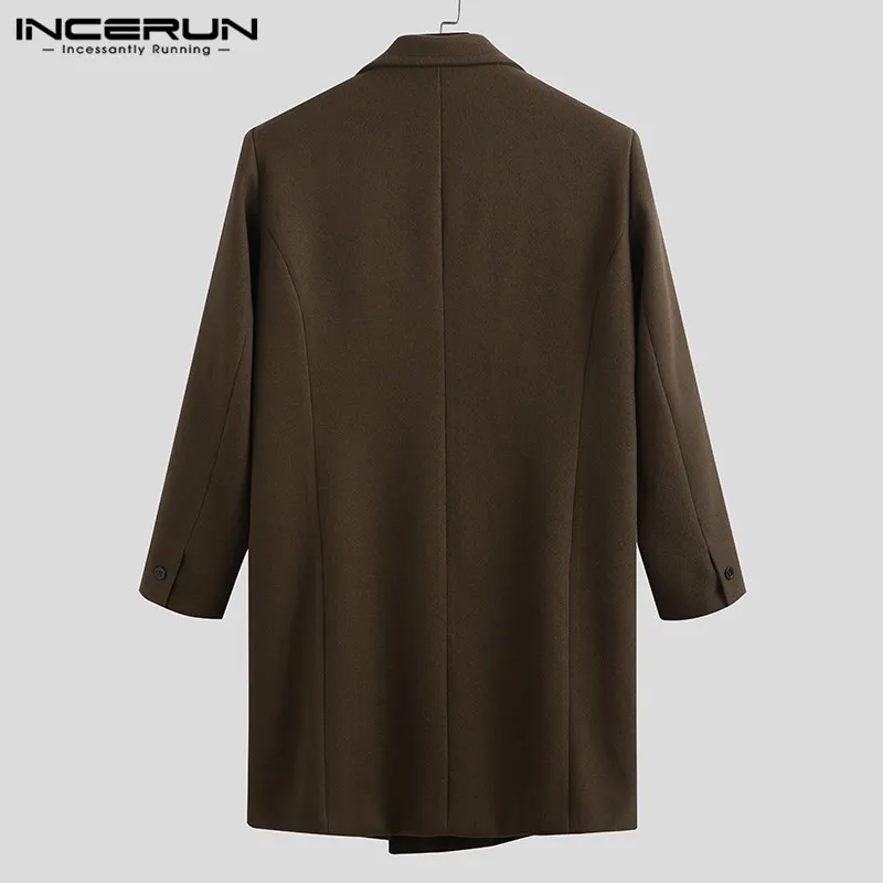 

Fashion Long Sleeve Lapel Coats INCERUN Winter Faux Wool Blends Men Solid Loose Jackets Pockets Double Breasted Overcoats S-5XL