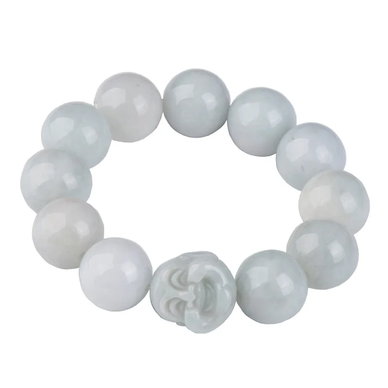 

Natural Emerald 18mm Beads Laughing Buddha Bracelet Elastic Bangle Jewellery Fashion Accessories Hand-Carved Man Luck Amulet