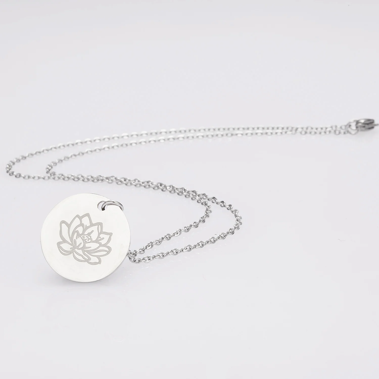 

Stainless Steel Geometric Round Pendant Month Flower Necklace Silver Color Personality Pendant Necklace Collar Jewelry For Women