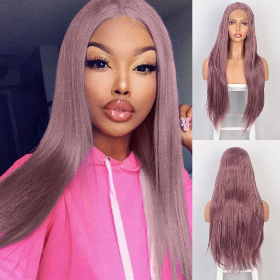 Желтый парик длинные прямые волосы синтетические кружевные передние парики для