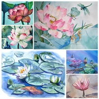 colored drawing lotus pond diy 5d diamond painting flowers full square and round embroidery mosaic stitch wall art home decor