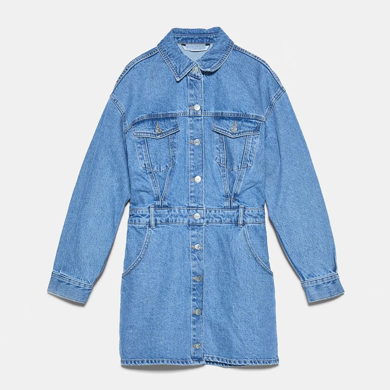 Женское джинсовое платье ZOEPO однотонное мини-платье с отложным воротником