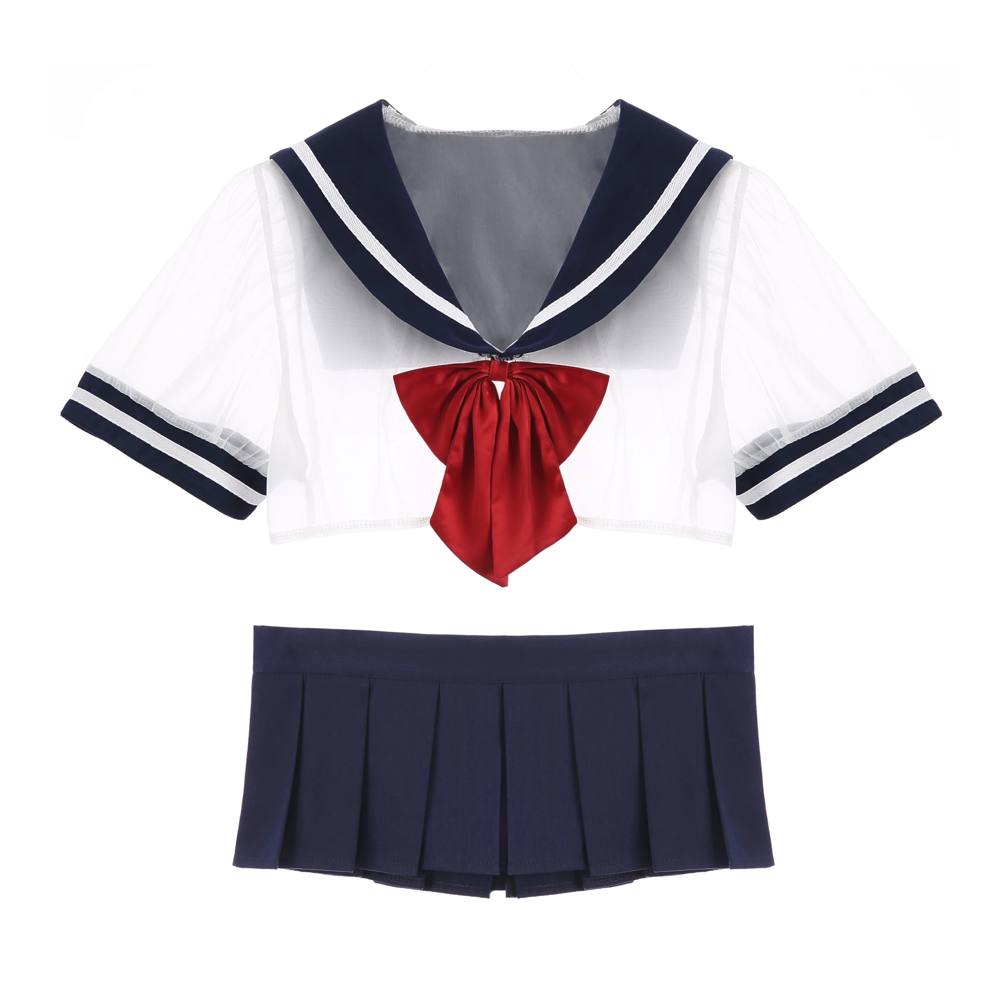 

New Female Sexy Perspective Student Uniform Suit Girl Bow Exotic Costumes Sexy Skirt Roleplay Lingerie Cosplay