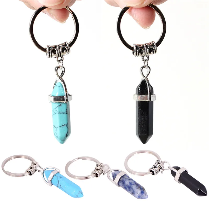 Брелоки из натурального камня шестиугольная призма точечная подвеска лазурит