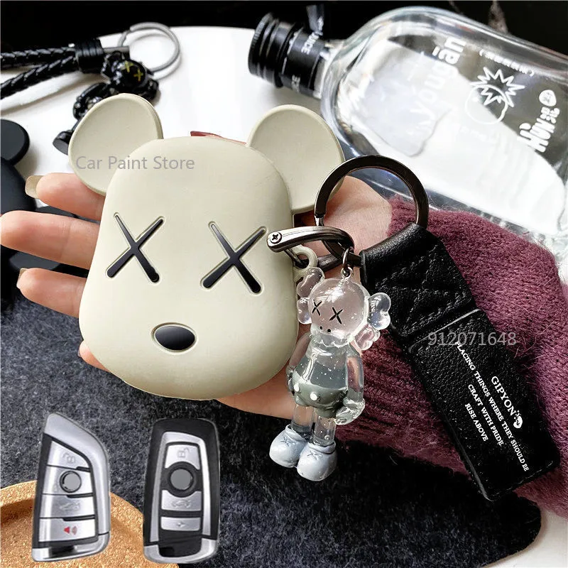 

Cute Bear Car Key Fob Cover Case for BMW 3 5 Series E46 E92 E93 E30 E36 E39 E46 E70 x4 x5 x1 g30 PU Auto Key Case For BMW