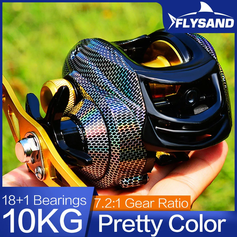 FLYSAND 10kg Max Drag Magnetic Brake Baitcast Reel 18+1BB 7.2:1 Gear Ratio Metal Spool Fishing Reel Shallow Deep Line Spool