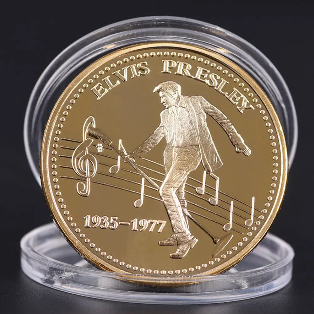 

Elvis Presley Silver Gold Commemorative Coin Limited Edition 1935-1977 The King Rock Pop Popular American Style Coins Gift