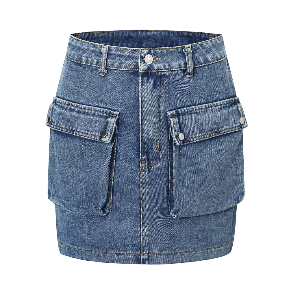 

Fashion Ins Style Vintage Denim Skirt High Waist Pockets Sexy Denim Women Skirts Micro Mini