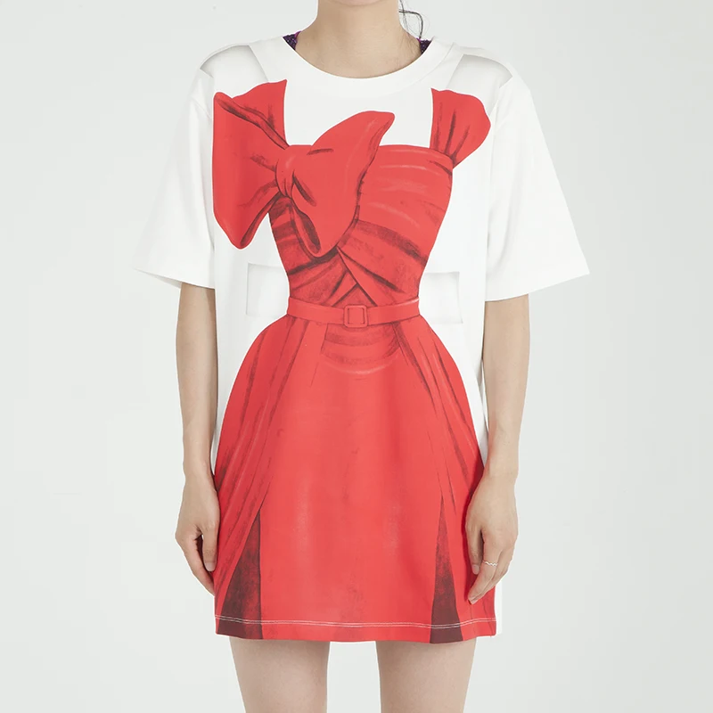 Женская футболка большого размера 2020 летняя свободная длинная с круглым вырезом