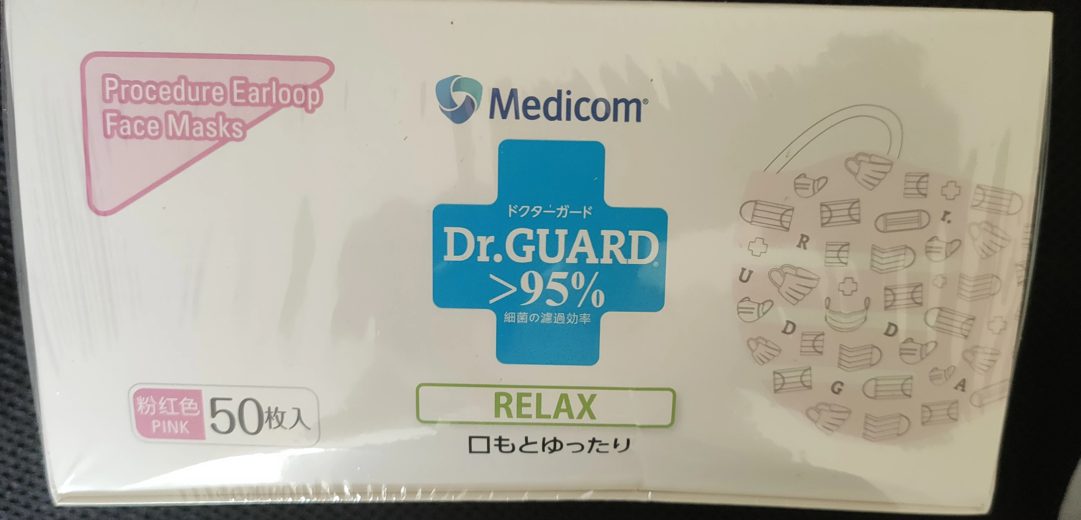 Medicom 50 шт. Dr.Guard 2086 заушная петля SafeMask розовая маска Уровень 1 комфортный шип для