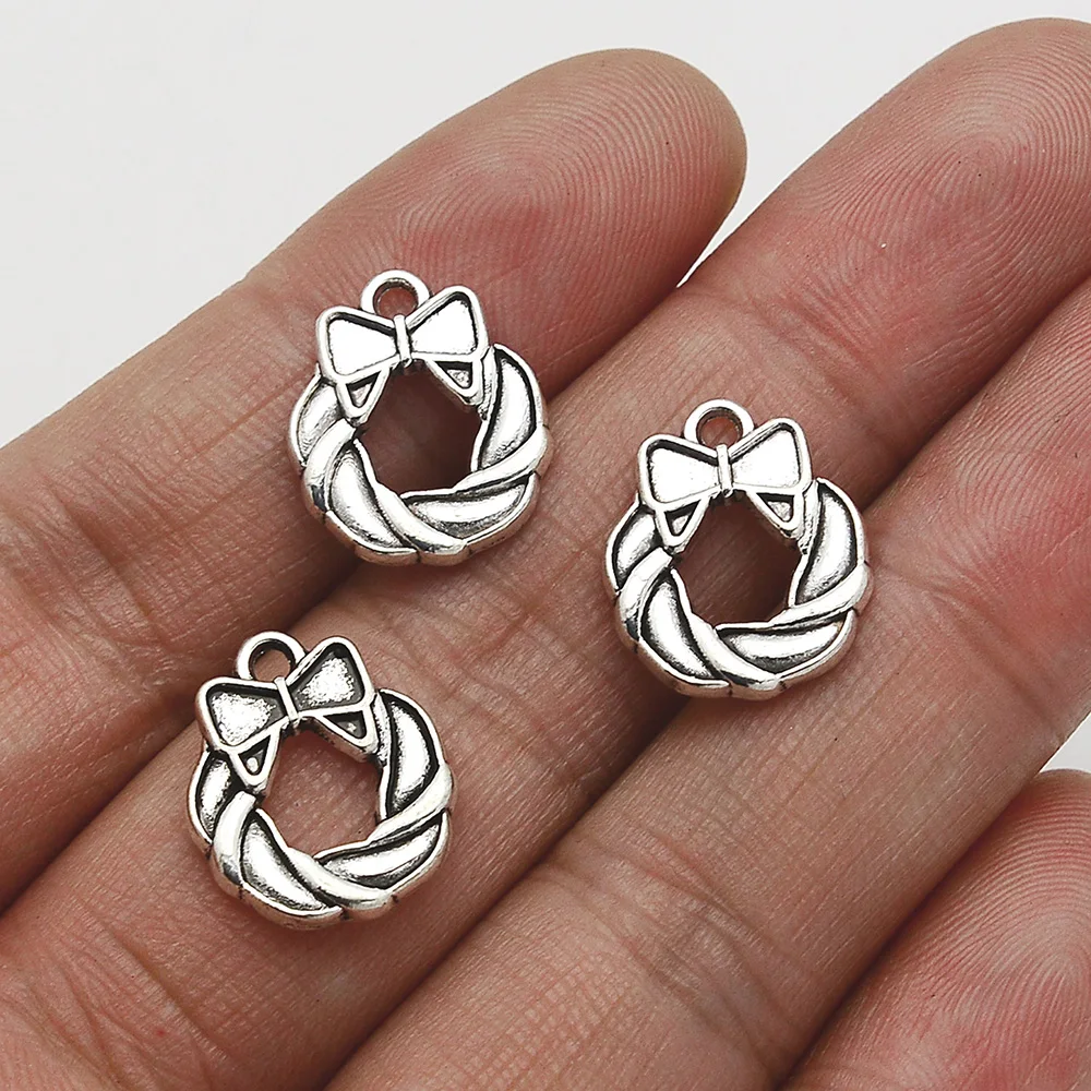 30 шт./лот 14x17 мм Античное посеребренное Рождественское украшение, венок, подвески для рукоделия, аксессуары