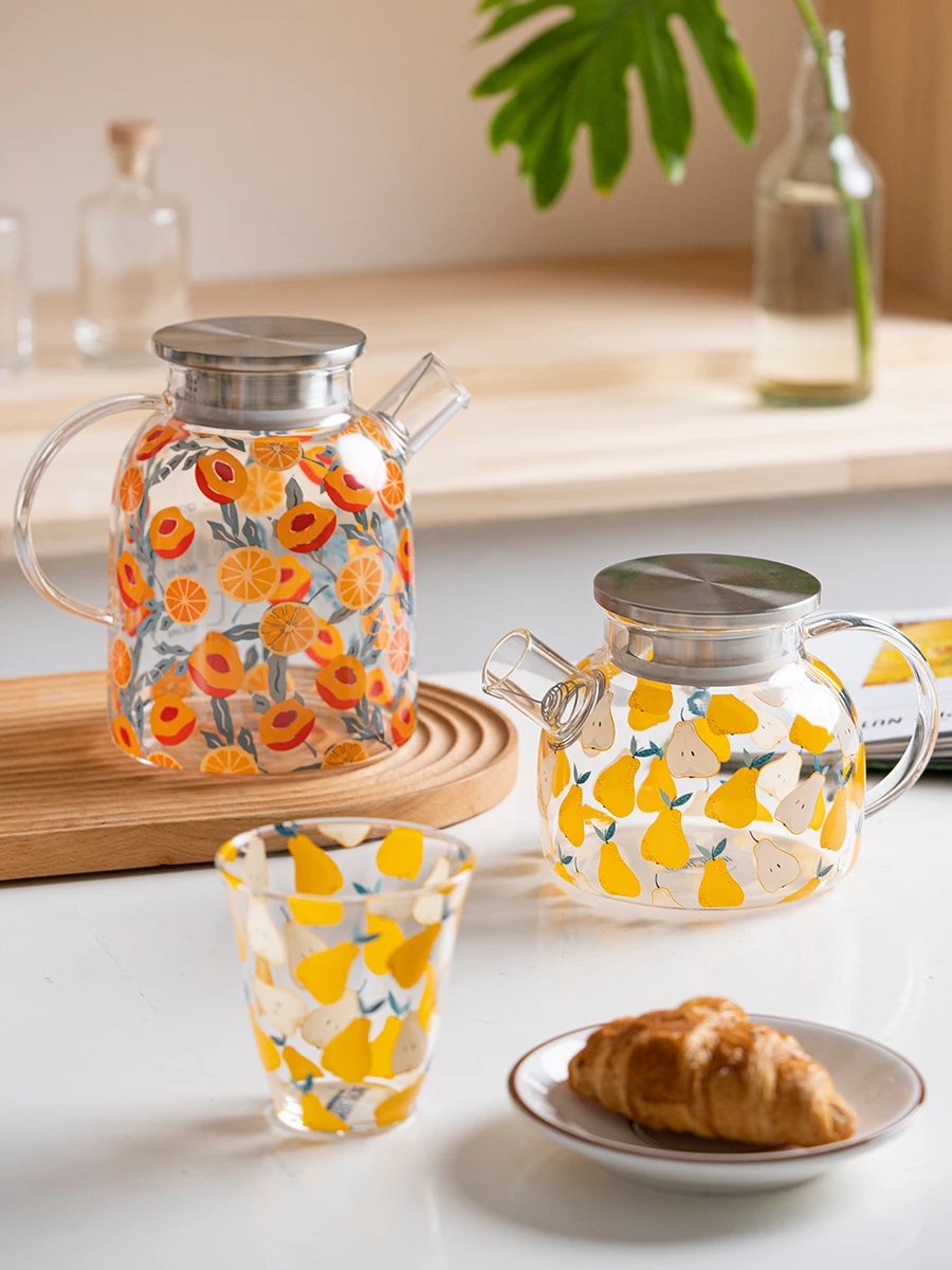 

Glass Cold Water Pitcher Set Creative Japanese Drinkware Household 1.6L Teapot 300ml Cup Microwave Use Drinking Utensil