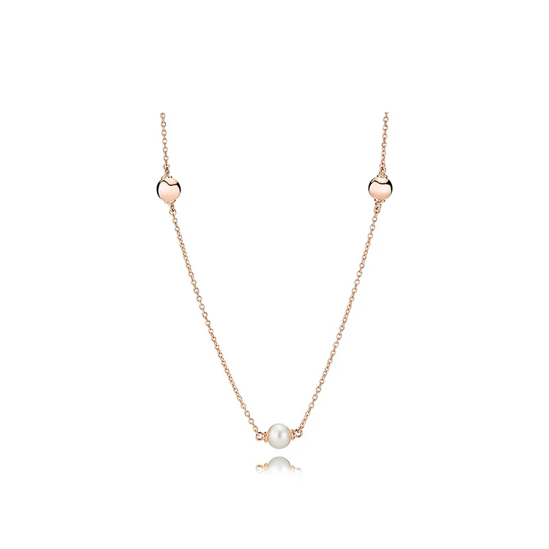 

Fit Original 925 Sterling Silver Rose Gold Chain Necklaces Women Luminous Dainty Droplets Pearl Necklace Holiday Gifts Jewelry