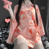 kimono sexy lingerie cosplay outfit for women traditional style robe yukata costumes pajamas soft silk belt 2pcs set