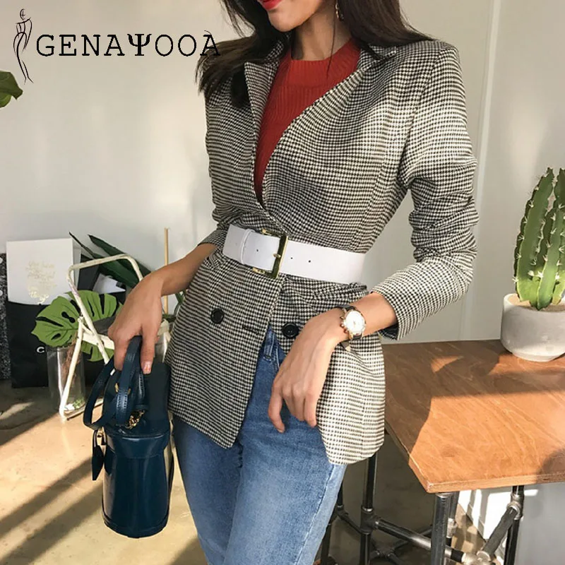 Женский клетчатый Блейзер genayoa костюм из двух предметов элегантные комплект 2 шт.
