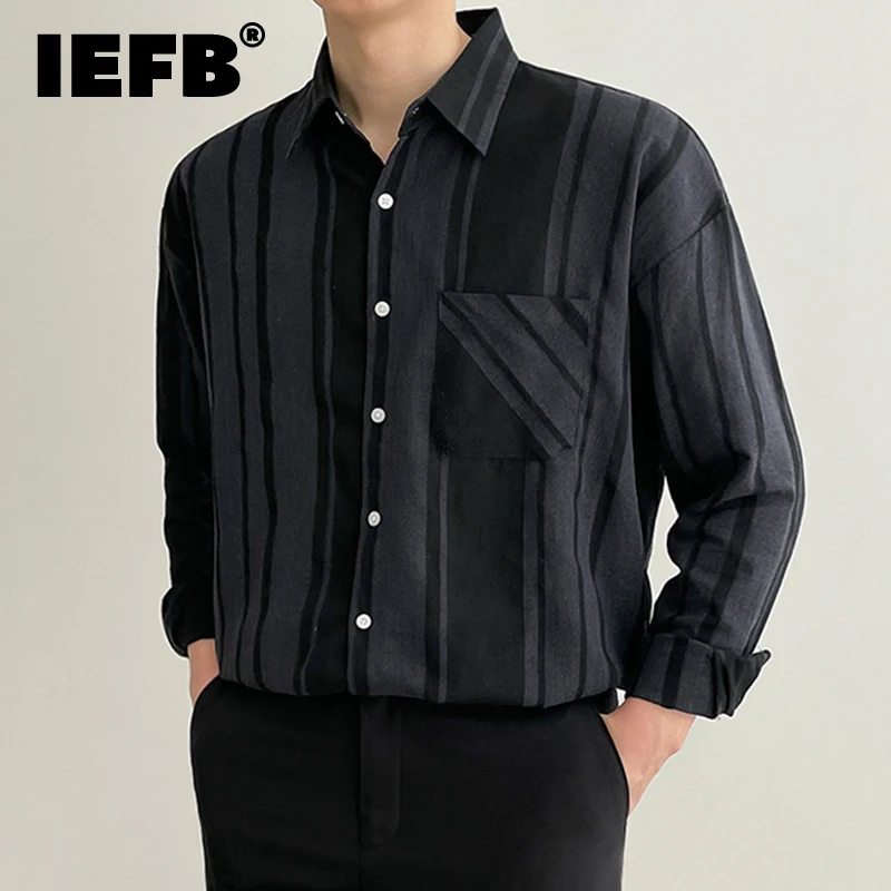 

Мужская одежда IEFB, Модные полосатые топы в Корейском стиле, Мужская Осенняя Новинка 2021, свободные однобортные рубашки с лацканами и длинным...