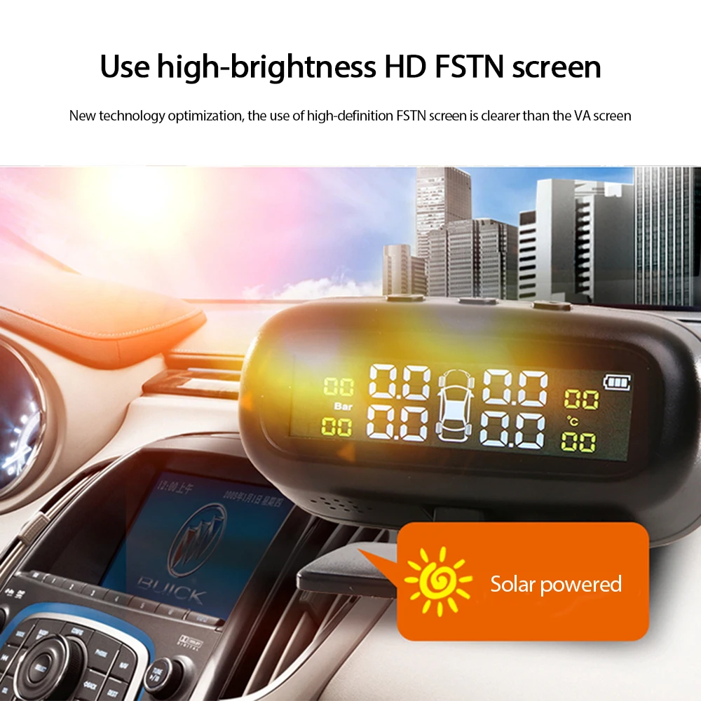 

Universal Tpms Solar Sensor Wireless TPMS Tire Pressure Monitoring System Clock LCD Display Wheel Tyre Sensors Car Accessory
