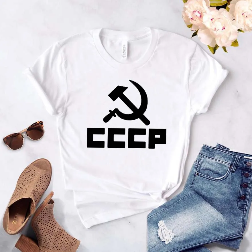 

Women T Shirt CCCP Russian Print Tshirt Women Short Sleeve O Neck Loose T-shirt Ladies Causal Tee Shirt Clothes Tops