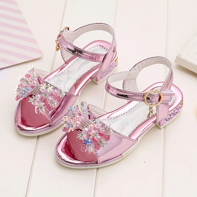 

Children Girls Party Shoes Summer Sandals Princess Shoes Leather Crystals Rhinestones Kids Shoes Flat Sandals SSJ081
