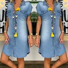 С джинсовой тканью, летние платья с коротким рукавом высокого качества однотонное джинсовое Открытое платье без рукавов с отложным воротником мини вечерние туфли из органической кожи женские платья