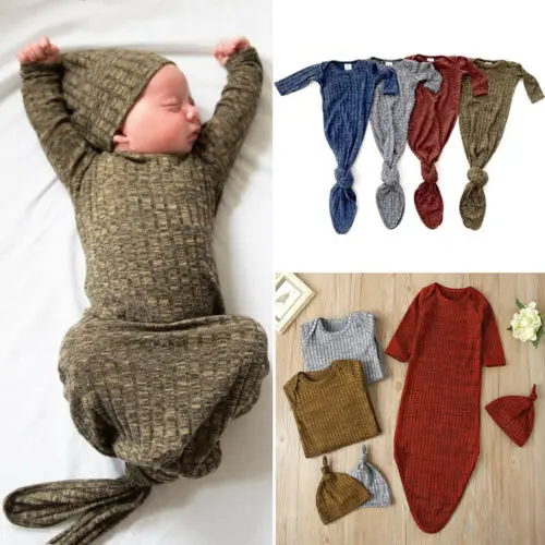 

2020 детские мягкие хлопковые спальные мешки для новорожденных младенцев девочек Однотонные вязаные пеленки одеяло Спальный мешок + шапочка ...
